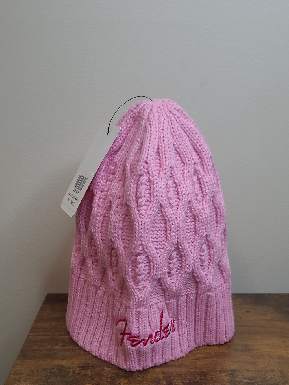 NWT Fender Pink Cable Knit Beanie with Embroidery
